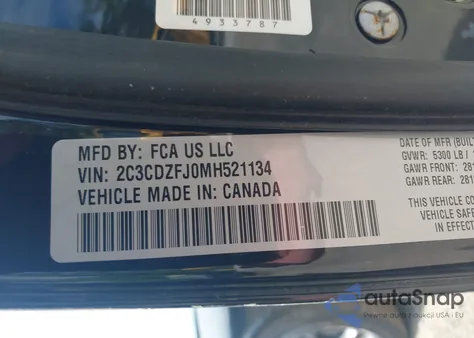 2021 Dodge Challenger R/T Scat Pack z USA, uszkodzony, nr VIN 2C3CDZFJ0MH521134